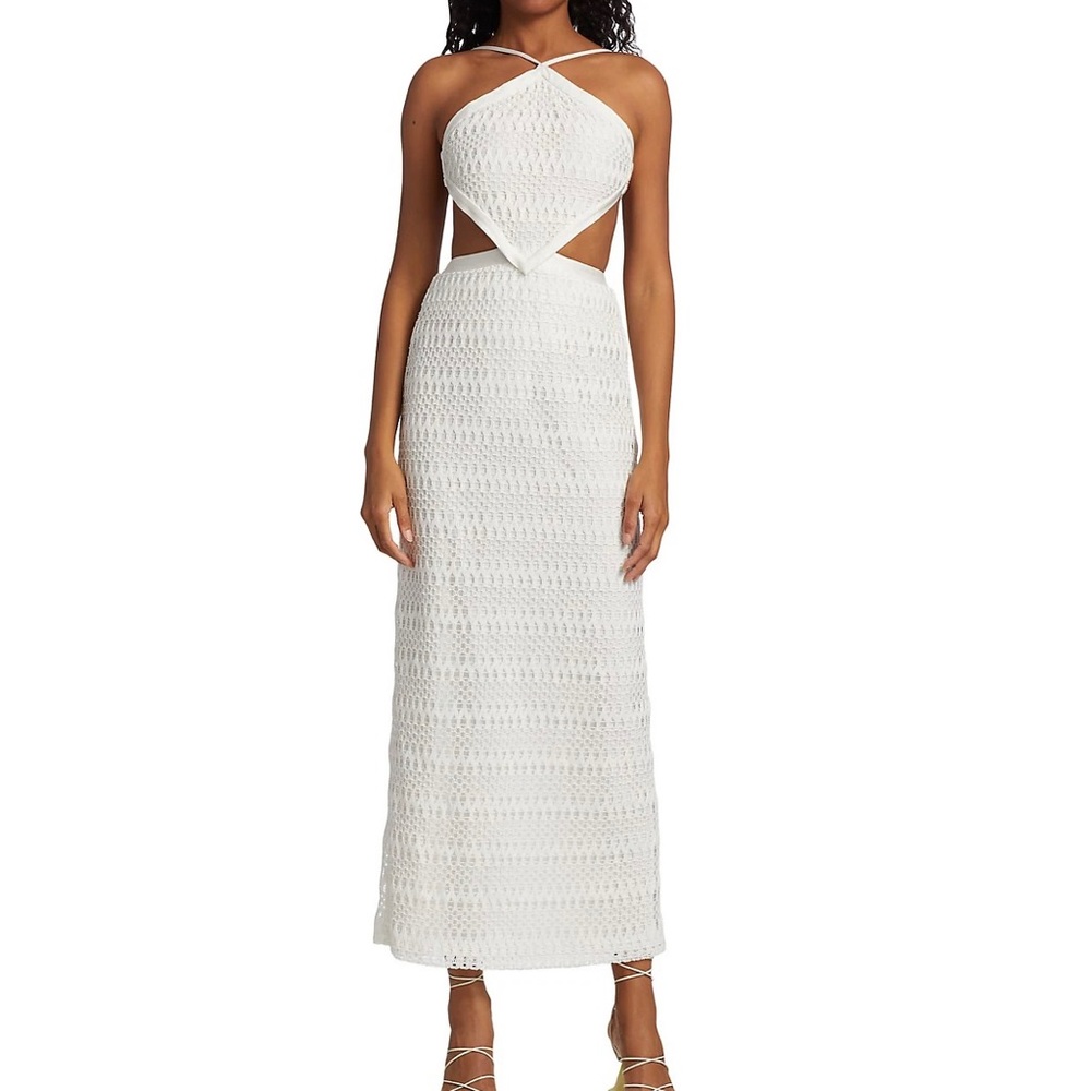 PatBo Crochet Cutout Dress, size 10, White, Open Back, Maxi, sleeveless
